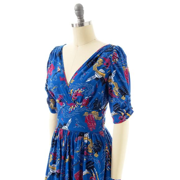 TRASHY DIVA Vintage Style Dress 1930s “Venice Nights” Italian Novelty Print Blue - Picture 5 of 10